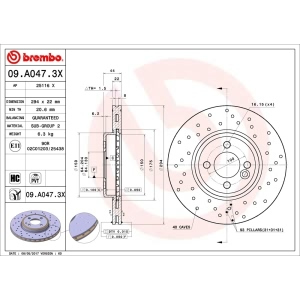 brembo Premium Xtra Cross Drilled UV Coated 1-Piece Front Brake Rotors for 2007 Mini Cooper - 09.A047.3X