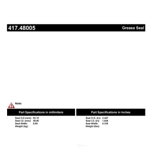 Centric Premium™ Axle Shaft Seal for 1992 Geo Metro - 417.48005