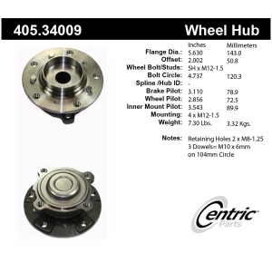 Centric Premium™ Wheel Bearing And Hub Assembly for 2007 BMW M5 - 405.34009
