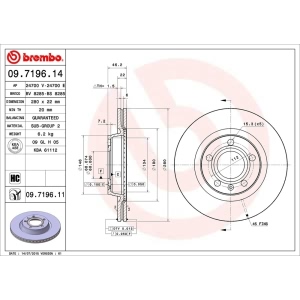 brembo UV Coated Series Vented Rear Brake Rotor for Audi S8 - 09.7196.11