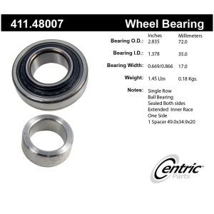 Centric Premium™ Rear Passenger Side Single Row Wheel Bearing for 1995 Suzuki Samurai - 411.48007