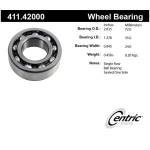 Centric Premium™ Rear Passenger Side Outer Single Row Wheel Bearing for 1990 Infiniti M30 - 411.42000