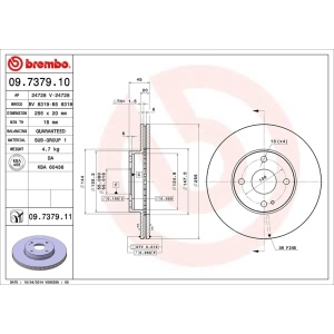 brembo UV Coated Series Vented Front Brake Rotor for 2001 Mazda Miata - 09.7379.11