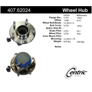 Centric Premium™ Hub And Bearing Assembly; With Integral Abs for 2007 Chevrolet Corvette - 407.62024
