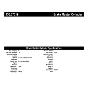 Centric Premium™ Brake Master Cylinder for 2015 Porsche 911 - 130.37019