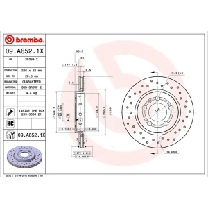 brembo Premium Xtra Cross Drilled UV Coated 1-Piece Rear Brake Rotors for Volkswagen Golf - 09.A652.1X