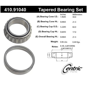 Centric Premium™ Front Passenger Side Outer Wheel Bearing and Race Set for 1987 American Motors Eagle - 410.91040