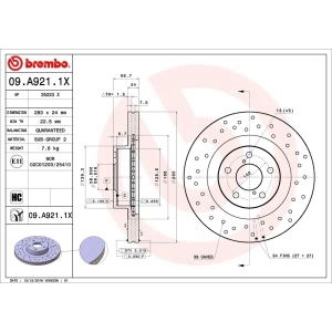 brembo Premium Xtra Cross Drilled UV Coated 1-Piece Front Brake Rotors - 09.A921.1X