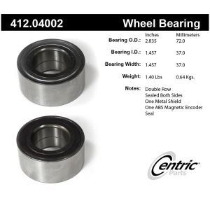 Centric Premium™ Front Passenger Side Double Row Wheel Bearing for 2016 Nissan Versa Note - 412.04002