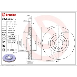 brembo UV Coated Series Vented Front Passenger Side Brake Rotor for 2001 BMW Z3 - 09.5935.11