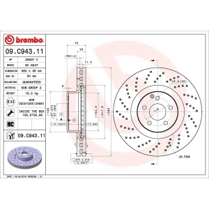 brembo UV Coated Series Drilled Vented Front Brake Rotor for 2003 Mercedes-Benz S55 AMG - 09.C943.11