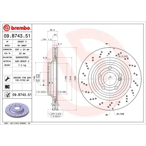 brembo UV Coated Series Drilled Vented Rear Brake Rotor for 2015 Mercedes-Benz SL400 - 09.B743.51