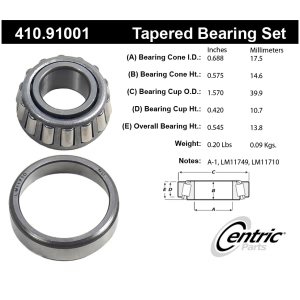 Centric Premium™ Front Passenger Side Outer Wheel Bearing and Race Set for Volkswagen Scirocco - 410.91001