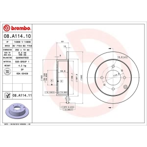 brembo UV Coated Series Rear Brake Rotor for 2001 Hyundai Sonata - 08.A114.11