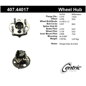 Centric Premium™ Hub And Bearing Assembly; With Integral Abs for 2017 Toyota Prius C - 407.44017