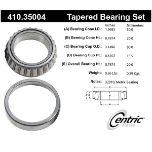 Centric Premium™ Front Driver Side Inner Wheel Bearing and Race Set for 2002 Mercedes-Benz G500 - 410.35004