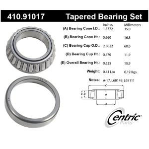 Centric Premium™ Front Driver Side Inner Wheel Bearing and Race Set for 1995 Dodge Grand Caravan - 410.91017