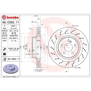 brembo UV Coated Series Drilled Vented Rear Brake Rotor for 2008 Mercedes-Benz E63 AMG - 09.C502.11