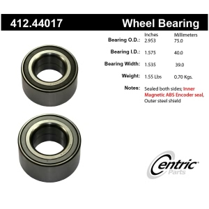 Centric Premium™ Front Driver Side Double Row Wheel Bearing - 412.44017