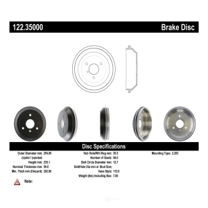 Centric Premium Rear Brake Drum for 2011 Smart Fortwo - 122.35000