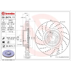 brembo UV Coated Series Drilled Vented Front Brake Rotor for 2013 Mercedes-Benz SL550 - 09.B474.11