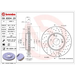 brembo Premium Xtra Cross Drilled UV Coated 1-Piece Front Brake Rotors for 2003 Mercedes-Benz C320 - 09.8304.2X