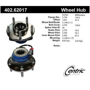 Centric Premium™ Wheel Bearing And Hub Assembly for 2006 Chevrolet Corvette - 402.62017