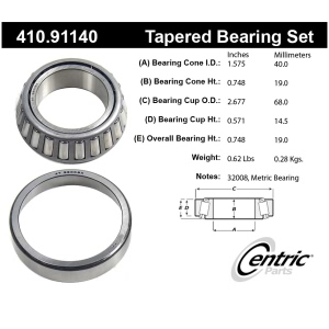 Centric Premium™ Front Passenger Side Inner Wheel Bearing and Race Set for 2010 Mercedes-Benz CL600 - 410.91140