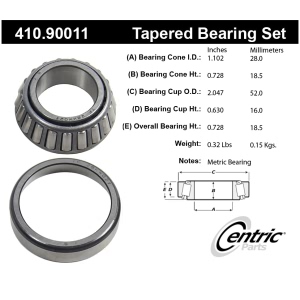 Centric Premium™ Rear Passenger Side Inner Wheel Bearing and Race Set for 1989 Eagle Summit - 410.90011