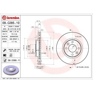 brembo UV Coated Series Front Brake Rotor for Smart Fortwo - 09.C285.11