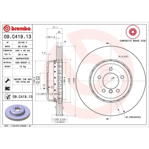 brembo OE Replacement Front Brake Rotor for 2009 BMW 550i - 09.C419.13