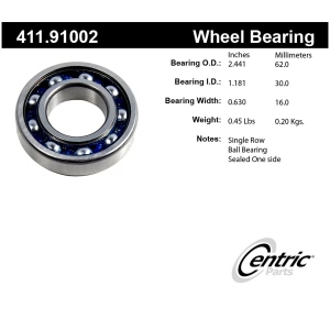 Centric Premium™ Rear Driver Side Inner Single Row Wheel Bearing for 1985 Mitsubishi Starion - 411.91002