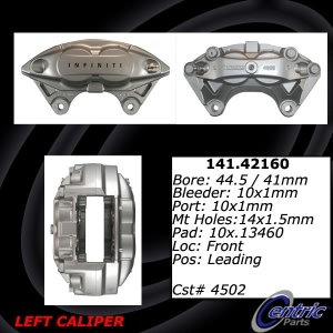 Centric Semi-Loaded Brake Caliper for 2012 Infiniti M37 - 141.42160