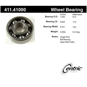 Centric Premium™ Axle Shaft Bearing Assembly Single Row for Daihatsu Charade - 411.41000