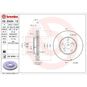 brembo UV Coated Series Vented Front Brake Rotor for 2013 Toyota Prius - 09.B494.11