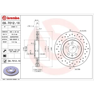 brembo Premium Xtra Cross Drilled UV Coated 1-Piece Front Brake Rotors for 2004 Volkswagen Golf - 09.7012.1X