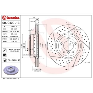brembo OE Replacement Drilled and Slotted Front Brake Rotor for 2013 BMW 135i - 09.C420.13
