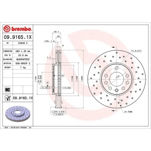 brembo Premium Xtra Cross Drilled UV Coated 1-Piece Front Brake Rotors for 2007 Saab 9-3 - 09.9165.1X