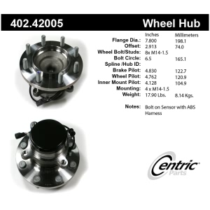 Centric Premium™ Front Passenger Side Driven Wheel Bearing and Hub Assembly for 2012 Nissan NV3500 - 402.42005