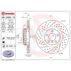 brembo OE Replacement Drilled and Slotted Vented Rear Brake Rotor for 2014 BMW 328d - 09.C400.13