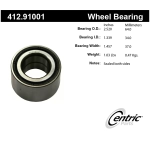 Centric Premium™ Front Passenger Side Double Row Wheel Bearing for Volkswagen Scirocco - 412.91001