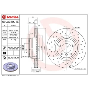 brembo Premium Xtra Cross Drilled UV Coated 1-Piece Front Brake Rotors - 09.A259.1X
