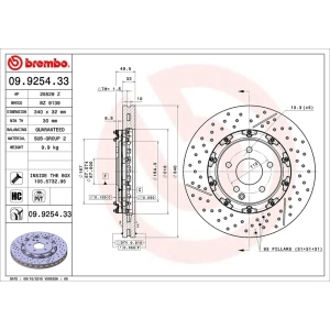 brembo OE Replacement Drilled and Slotted Vented Front Brake Rotor for 2005 Mercedes-Benz CLK55 AMG - 09.9254.33