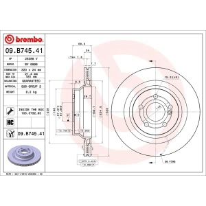 brembo UV Coated Series Vented Rear Brake Rotor for 2012 Mercedes-Benz CLS550 - 09.B745.41