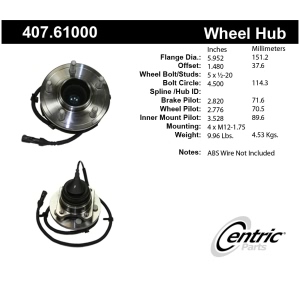 Centric Premium™ Wheel Bearing And Hub Assembly for 2007 Lincoln Town Car - 407.61000