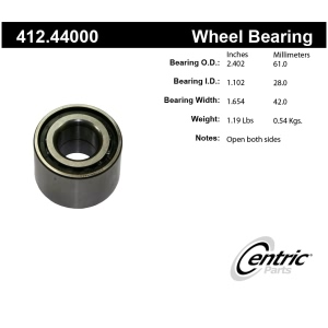 Centric Premium™ Rear Passenger Side Double Row Wheel Bearing for 1986 Chevrolet Nova - 412.44000