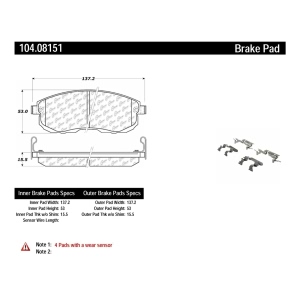 Centric Posi Quiet™ Semi-Metallic Brake Pads With Hardware for 2009 Nissan Cube - 104.08151