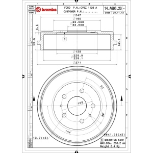 brembo Premium OE Equivalent Rear Brake Drum for 2012 Ford Focus - 14.A695.20