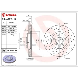 brembo Premium Xtra Cross Drilled UV Coated 1-Piece Front Brake Rotors for 2015 Volvo S80 - 09.A427.1X