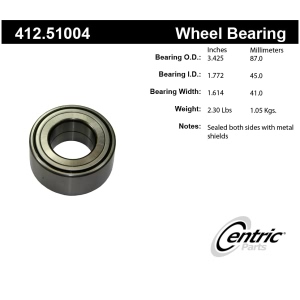 Centric Premium™ Front Driver Side Double Row Wheel Bearing for 2008 Kia Amanti - 412.51004